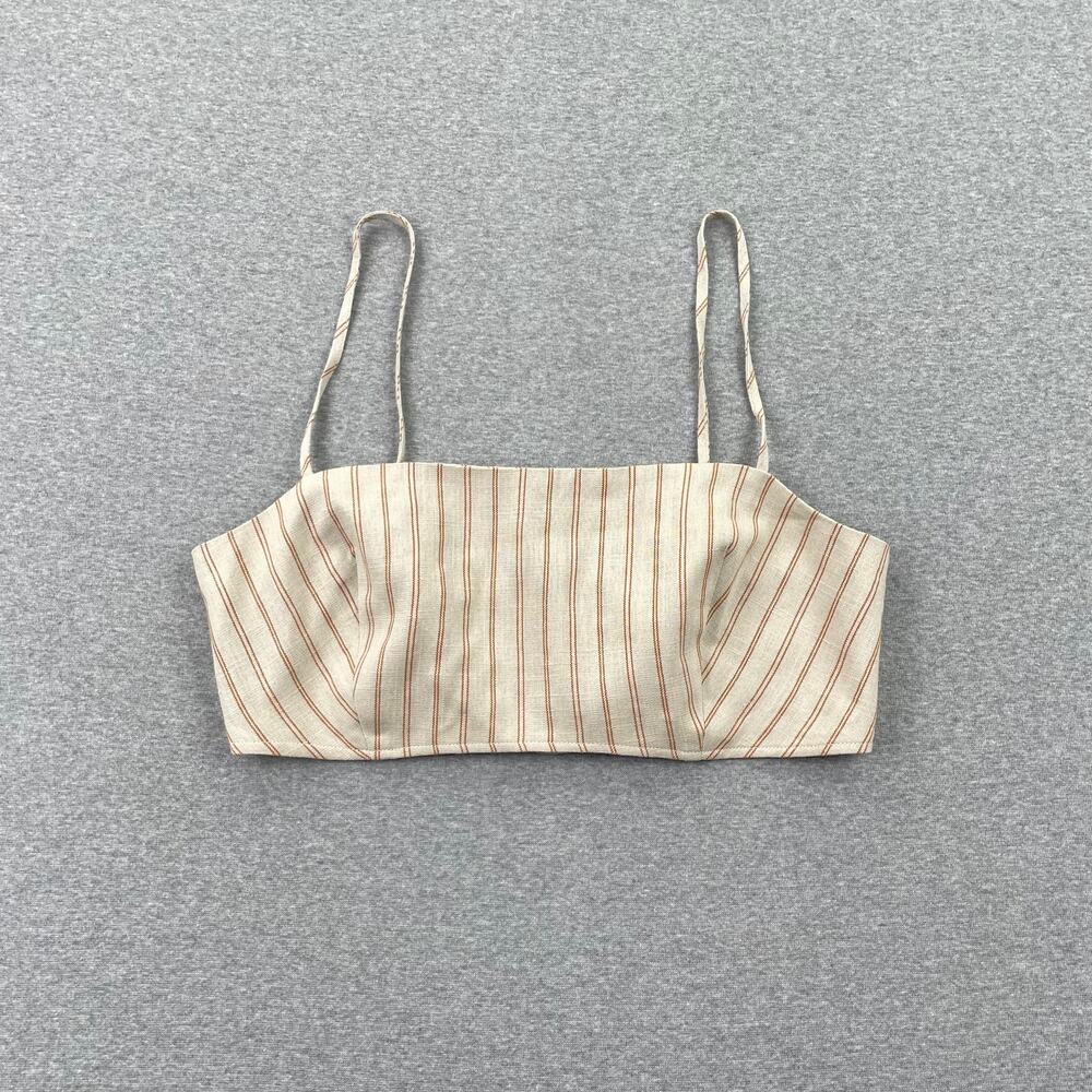 Topshop Striped Linen Bralette Tank Top Womens 8 Beige Tan Orange Fitted Bustier